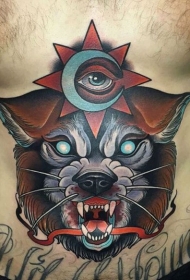 腹部彩色令人毛骨悚然的怪物纹身图案