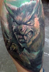腿部彩色插画风格色狼人纹身图片