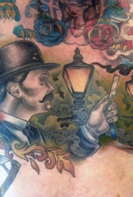 胸部old school彩色绅士与剃刀纹身图案