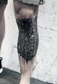 小腿个性黑白神秘图腾纹身图案