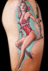 美丽的性感手绘女孩彩色纹身图案