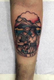 手臂可爱的彩色水手夫妻纹身图案