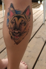小腿卡通德国牧羊纹身图案