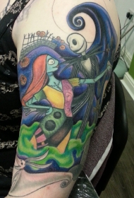 大臂圣诞夫妇与小狗幽灵纹身图案