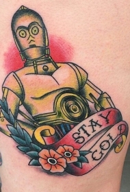 卡通机器士兵和字母花朵纹身图案