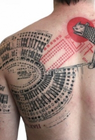 膀和背部几何创意动物彩色纹身图案