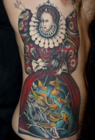 腰部彩色神秘风格斑斓的女人纹身图案