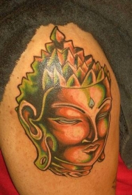 腿部彩色宗教佛头纹身图案