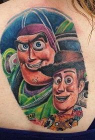 背部彩色的玩具故事卡通人物纹身图案