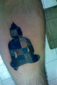 腿部佛坐莲花剪影纹身图案