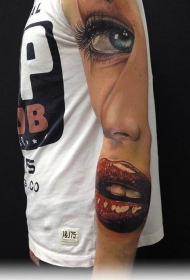 手臂设计彩色女性的肖像纹身图案