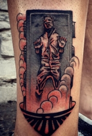 腿部老派风格的彩色密封汉纹身图片