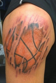 现实主义风格彩色肩部篮球纹身图案