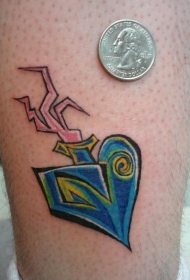 腿部多彩的超现实的神圣的爱心纹身