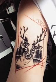 new school黑色鹿和黑暗森林纹身图案