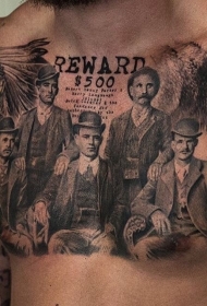 胸部old school复古大家族肖像和字母纹身图案