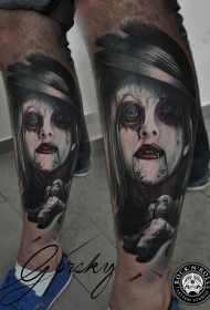 现代传统风格色可怕的女人肖像纹身图案