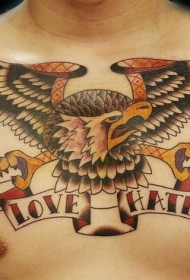 胸部字母老鹰纹身图案
