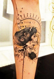 手臂可爱的颓废风女孩肖像纹身图案