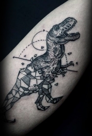 不寻常的黑色几何线条组合恐龙纹身图案