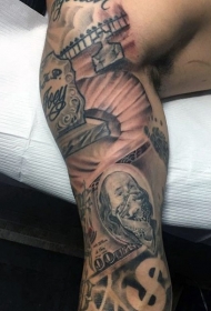 手臂美元结合的墓地主题纹身图案