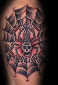 肩部老派风格的神秘骷髅蜘蛛纹身图案