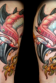 肩部老学校风格彩色怪物纹身图案