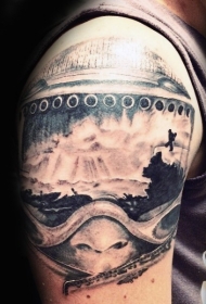 手臂现实主义风格雪山滑雪风景纹身图案