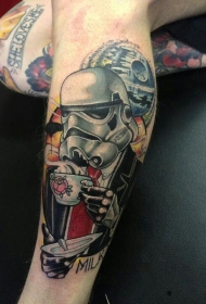 小腿有趣的彩色风暴骑兵纹身图案