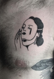 胸部黑色女子面具纹身图案