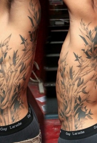 侧肋可爱的写实风格竹子纹身图案