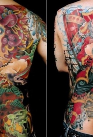 背部各种风格彩绘性感海盗女郎纹身图案