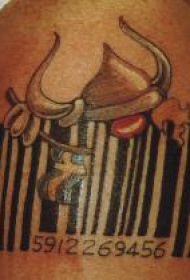 手臂彩色条形码纹身图案