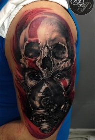 肩部彩色部落妇女与防毒面具纹身