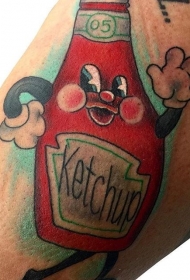 彩色卡通番茄酱瓶小腿纹身图案