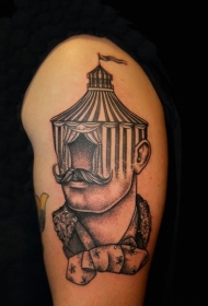 大臂创意人像肖像与房子结合纹身图案