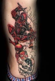 漫画风格愤怒的死侍彩色纹身图案