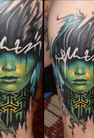 现代传统风格彩色女人肖像纹身图案