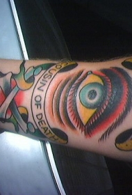 school彩色眼睛骨头和英文字母纹身图案