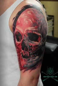 肩部彩色大骷髅纹身图案