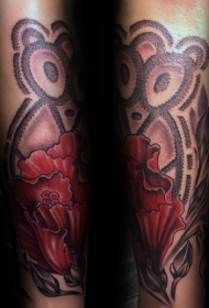 点刺风格黑色动物和花朵纹身图案