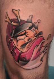 腿部彩色新日本风格不倒翁纹身