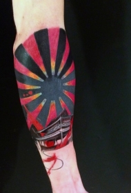 手臂亚洲风格建筑和小太阳纹身图案