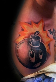 肩部彩色搞笑卡通炸弹纹身图案