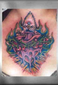 脖子彩色燃烧的心形纹身图案