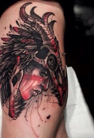 现代风格彩色恐龙头骨和女人纹身图案