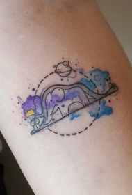 水彩风格有趣的大象与行星纹身图案