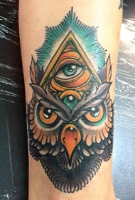 new school神秘猫头鹰与金字塔和眼睛纹身图案