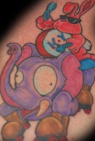 兔子骑大象彩色卡通纹身图案