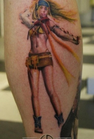 小腿令人印象深刻的卡通幻想女子纹身图案
